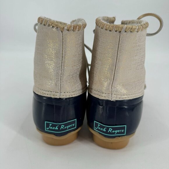 Jack Rogers Navy Sparkle White Insulated Outdoor Rain Preppy 8 Duck Ankle Boots - Picture 3 of 5